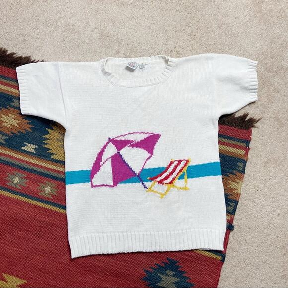 Vintage Beach Nautical Umbrella Crew Neck Sweater Size Small - Picture 1 of 4